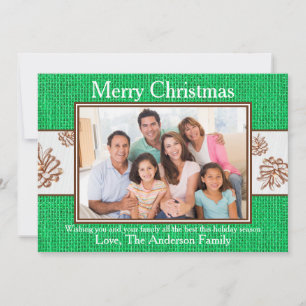 Festividades Foto de Pinecones de Burlap Verde - Cartão de Nat