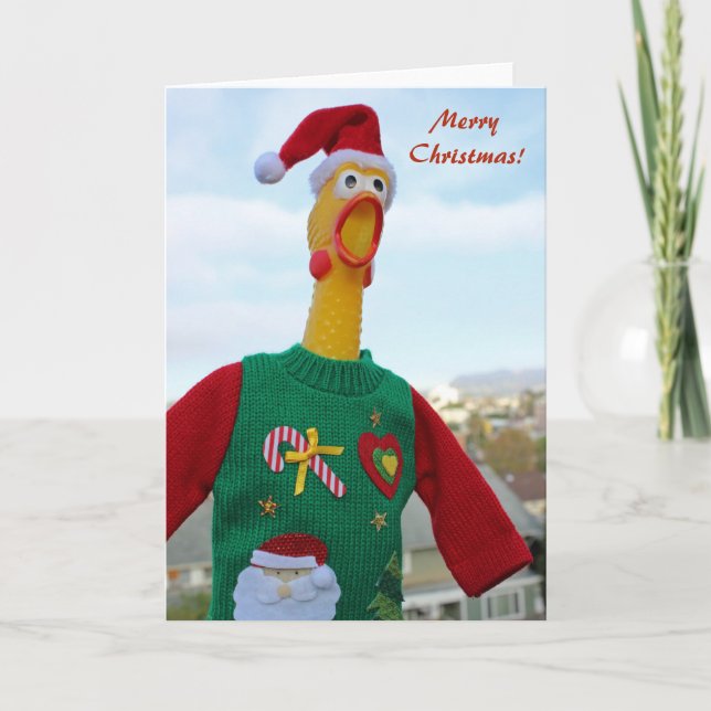 Festividades Frango Em Um Cartão De Saudação Feio De Natal! (Frente)