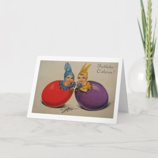 Festividades Frohliche Ostern! Cartão de páscoa alemão do (Frente)