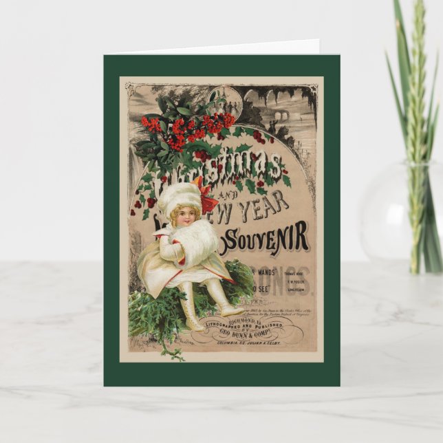 Festividades Garota com Cartão de Natal Vintage Branco (Frente)