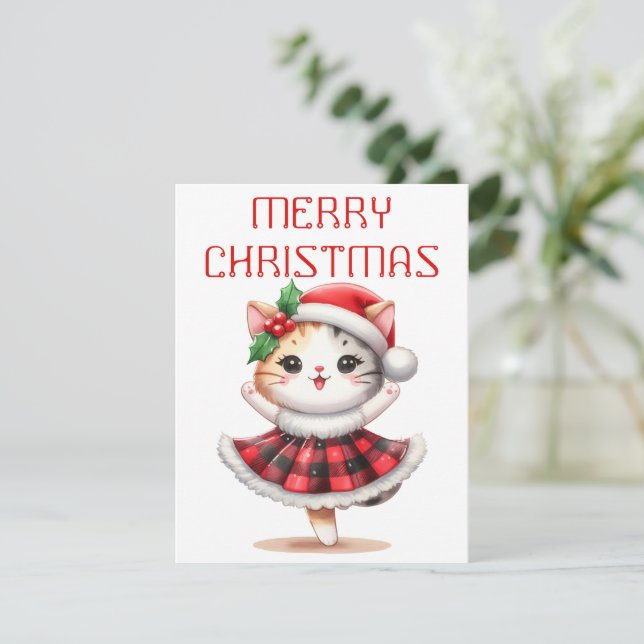 Festividades Gatinho Dançante - Cartão de Natal (Em pé/Frente)