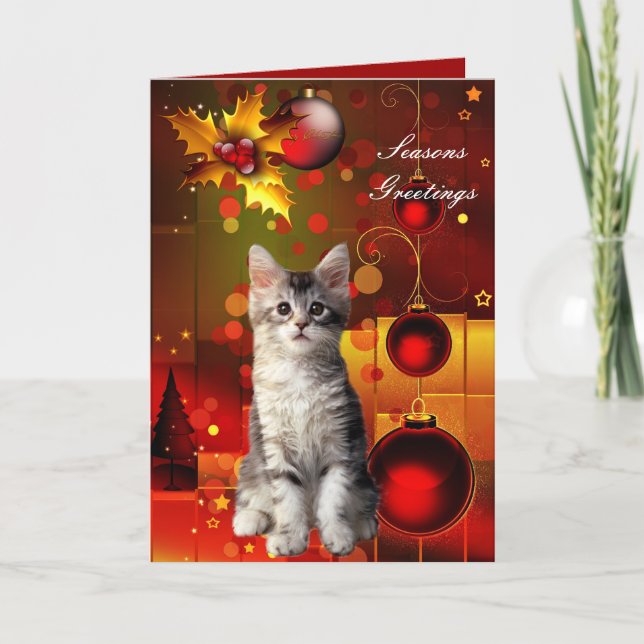 Festividades Gatinho de Natal de Cartão (Frente)