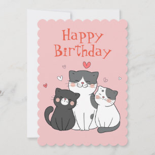Festividades Gatinho Gatinho Rosa Feliz Cartão de Aniversário F