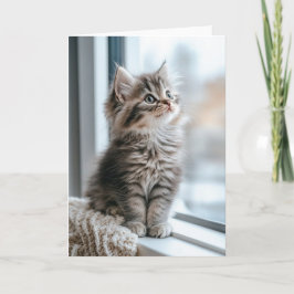 Festividades Gatinho perto da janela Cartão de Férias Dobrado