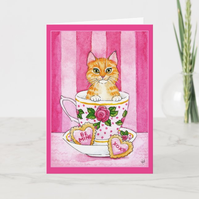 Festividades Gato bonito, xícara de chá, biscoitos, cartão de D (Frente)