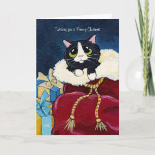 Festividades Gato de Tuxedo bonito no Cartão de Natal de Papai 