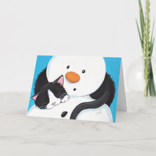 Festividades Gato e Cartão de Natal de Neve com Sono