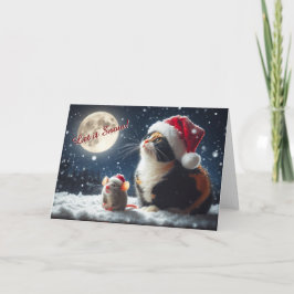 Festividades Gato e mouse assistindo o cartão de Natal da neve