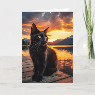 Festividades Gato Negro em um Cartão Bonito de Saudação Sunset