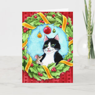 Festividades Gato, rato, cartão de saudação da coroa de Natal