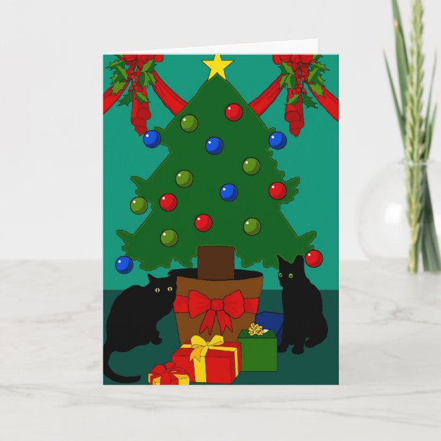 Festividades Gatos e cartão de Natal da árvore (Frente)