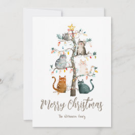 Festividades Gatos no Cartão de Natal de Árvore