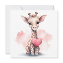 Girafa com Cartão de Dia de os namorados Cardíaco