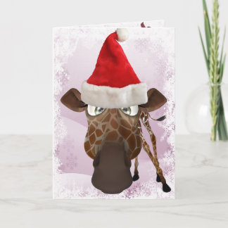 Festividades Girafa engraçado com o cartão de Natal do chapéu