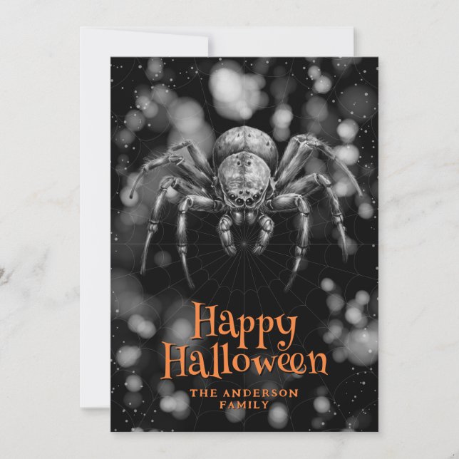 Festividades Grande Cartão de Halloween Feliz de Cobweb Spider (Frente)
