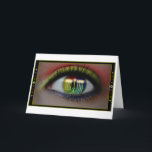 Festividades Hanukkah Menorah e Cartão de Saudação de Reflexão<br><div class="desc">Traga as belas luzes de Chanucá para a estação de inverno com este cartão original de design. Ele mostra as velas de férias brilhando sobre um Menorah, como refletido na íris feminina/olho de um espectador. Envie cartões de saudação que seus amigos e entes queridos lembrarão por sua bela e única...</div>