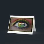 Festividades Hanukkah Menorah e Cartão de Saudação de Reflexão<br><div class="desc">Traga as belas luzes de Chanucá para a estação de inverno com este cartão original de design. Ele mostra as velas de férias brilhando sobre um Menorah, como refletido na íris feminina/olho de um espectador. Envie cartões de saudação que seus amigos e entes queridos lembrarão por sua bela e única...</div>