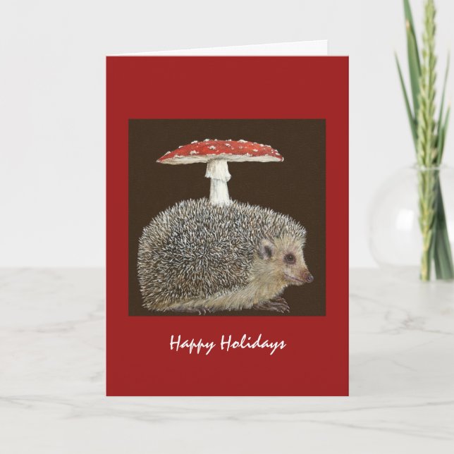 Festividades Hedgehog Umbrella #3 Cartão de Natal (Frente)