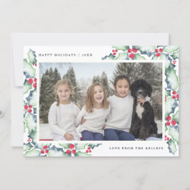 Festividades Holly, Cartão com fotos de Férias, Verde e Vermelh