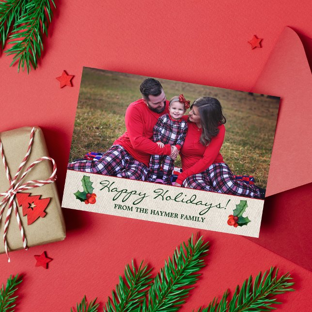 Festividades Holly Sai e Berries Cartão de Férias de Natal (Criador carregado)