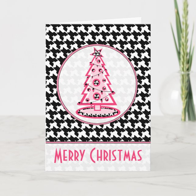 Festividades Houndstooth e cartão cor-de-rosa da árvore de (Frente)