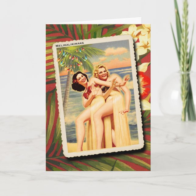 Festividades Hula Girls - Cartão de Natal Retroativo (Frente)