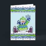 Festividades Ice Skating Snowman - Cartão de Saudação<br><div class="desc">Um cartão de boas-vindas da época de inverno com um boneco de neve de patinação no gelo.</div>