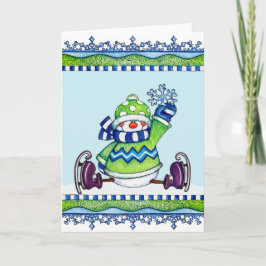 Festividades Ice Skating Snowman - Cartão de Saudação