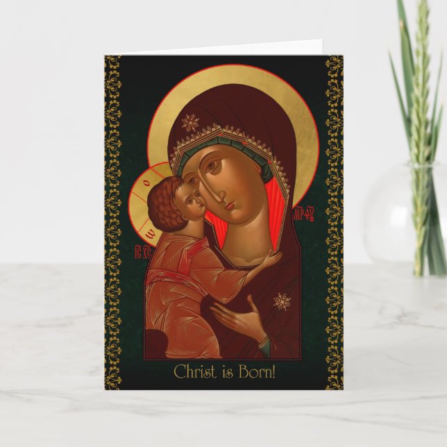 Festividades Ícone russo Cartão de Natal com Theotokos (Frente)