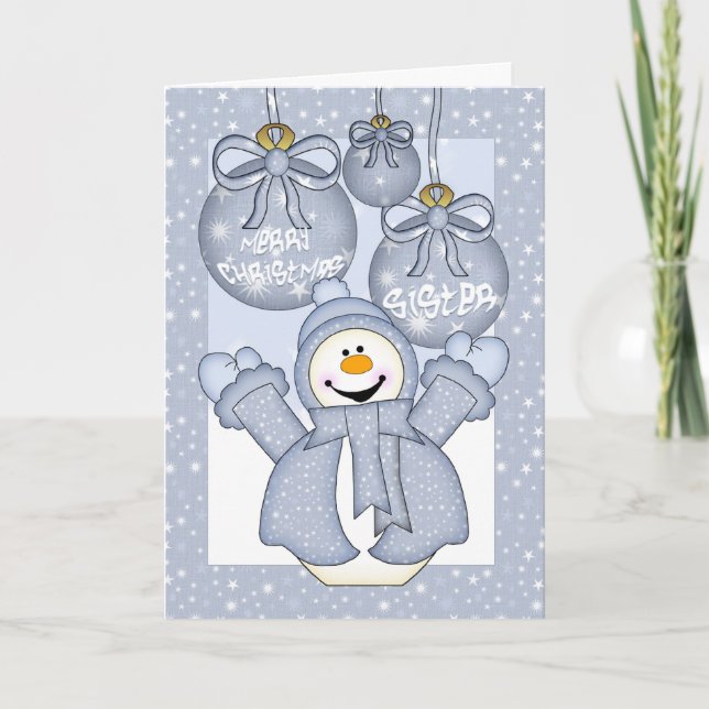 Festividades irmã, cartão de Natal feliz do boneco de neve (Frente)