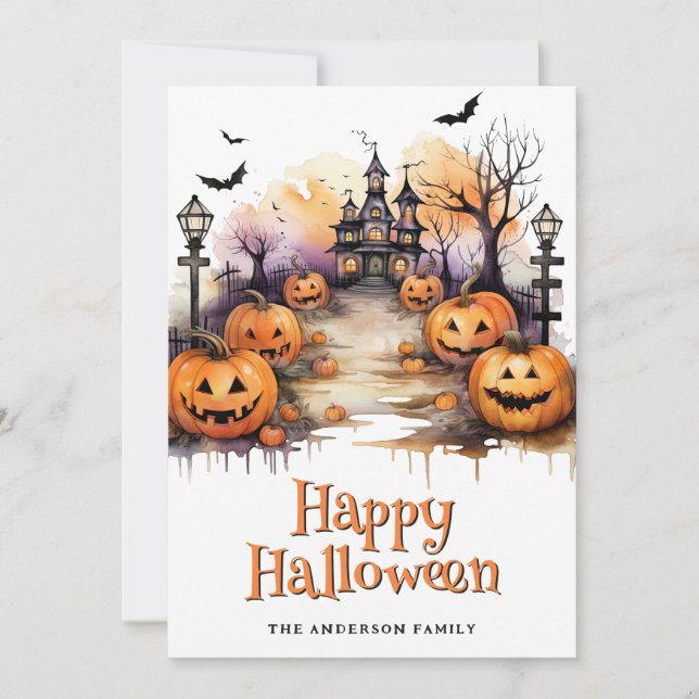 Festividades Jack O'Lanterns Bats Fantasma Feliz Cartão de Hall (Frente)