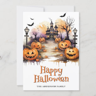 Festividades Jack O'Lanterns Bats Fantasma Feliz Cartão de Hall