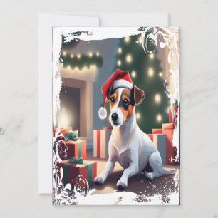 Festividades Jack Russell no cartão de Natal do Santa Hat