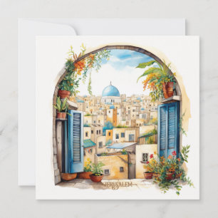 Festividades Janela Jerusalém Ver Ilustração Cartão de Férias