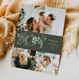 Festividades JOY Elegante Cartão de Natal 3 Fotos Dourado Verde