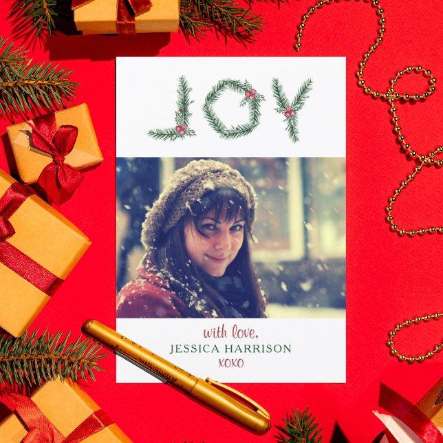 Festividades "Joy" Holly Ramifica Cartão de Natal (Criador carregado)
