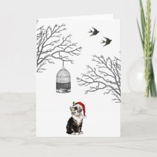 Festividades Kitten Vintage Birdcage Cartão de Natal