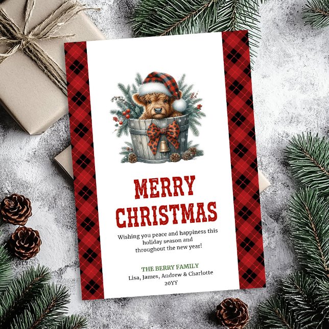 Festividades Layout tradicional de cartão de Natal de vaca das  (Traditional highland cow greeting card layout

)