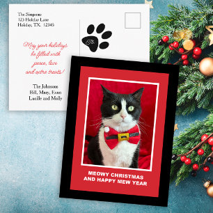 Festividades Lindo cartão postal de Natal do gato smoking