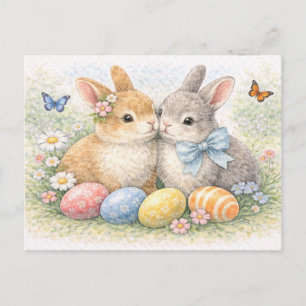 Festividades Lindo Casal de Coelhinhos da Páscoa Cartão Postal
