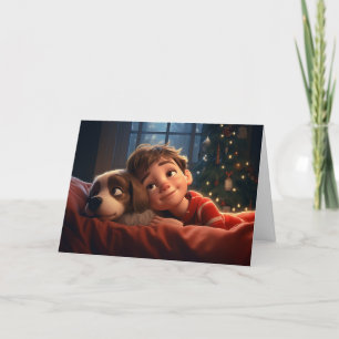 Festividades Little Boy e Puppy Cartão de Natal