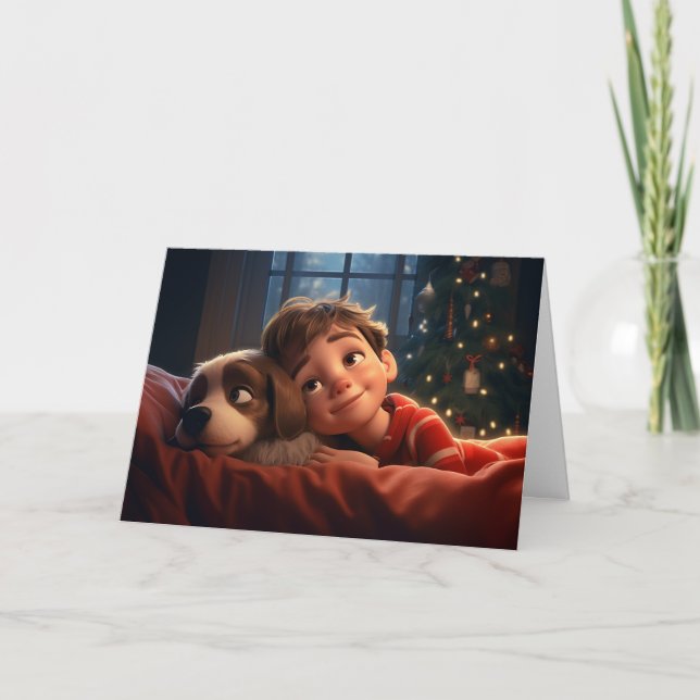 Festividades Little Boy e Puppy Cartão de Natal (Frente)
