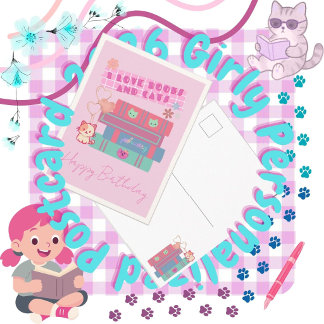 Festividades Livros Fofos & Gatos Cartão Postal de Férias Rosa 