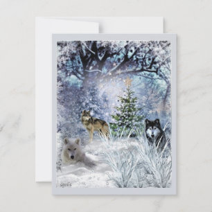 Festividades Lobos no Natal Um Cartão Plana de inverno na Terra