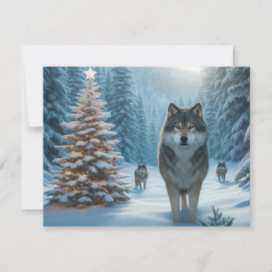 Festividades Lobos no Natal um cartão plano de Inverno Mágico