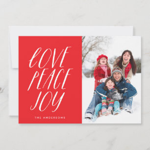 Festividades Love Peace Joy White Lettering Cartão com fotos de