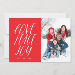 Festividades Love Peace Joy White Lettering Cartão com fotos de