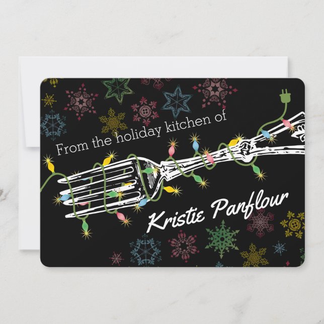 Festividades Luzes de Natal garfo da cozinha do cartão (Frente)