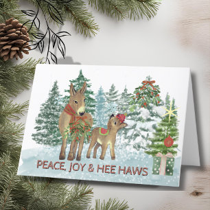 Festividades Mama e Bebê Donkey Snowy Cartão de Natal