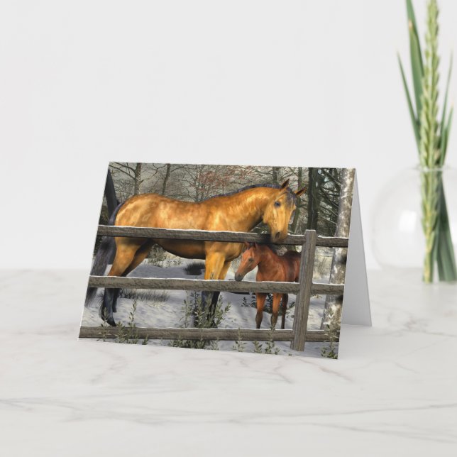 Festividades Mare e Foal no Cartão de Natal de inverno (Frente)
